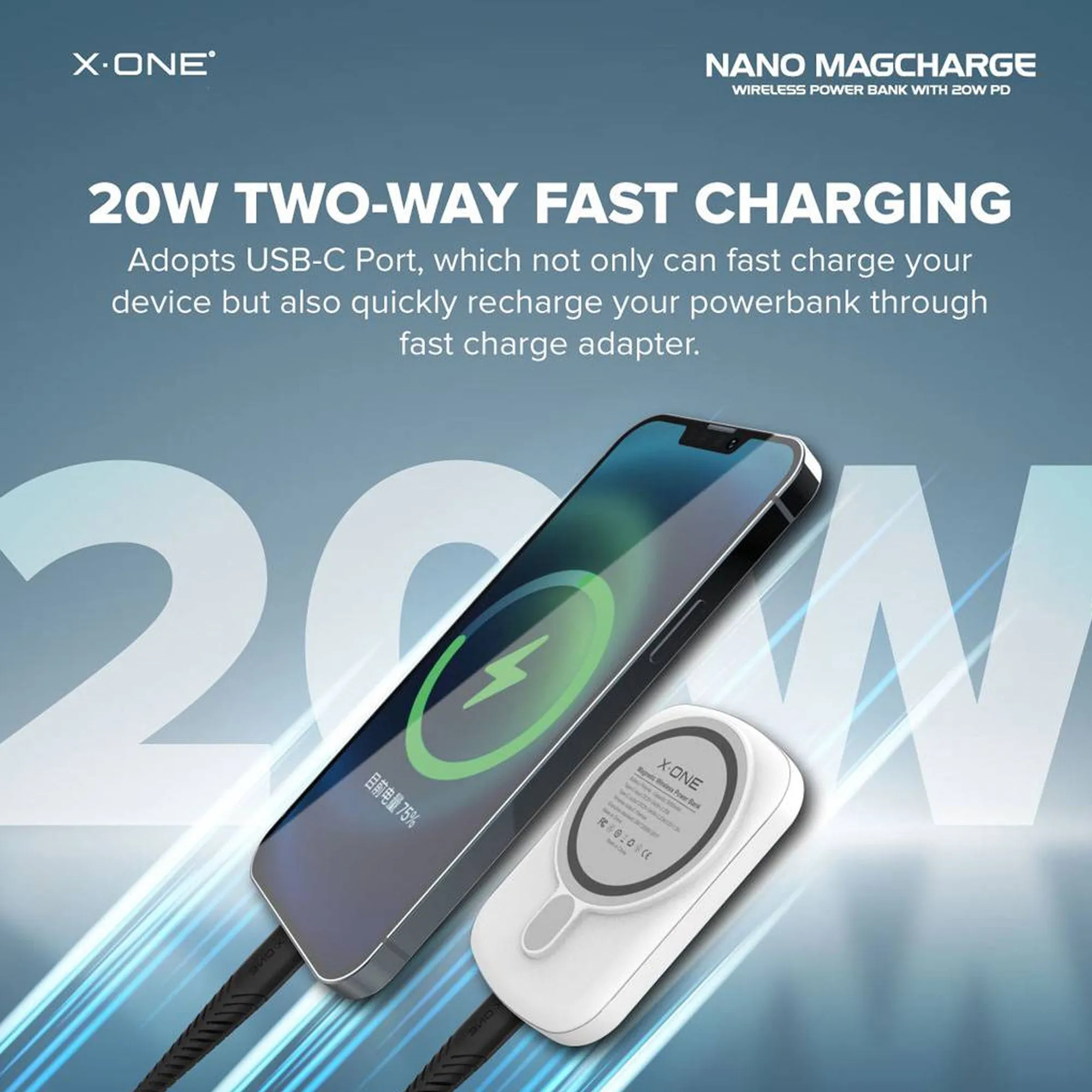 X.One Nano Magcharge Magnetic Wireless Powerbank 5,000 / 10,000 mAh with 20W PD3.0 USB-C Port