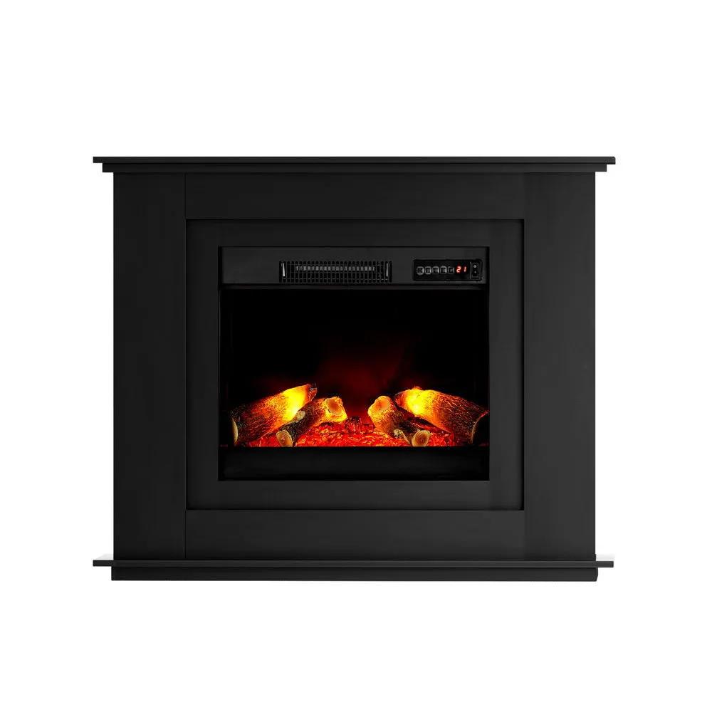 z 2000W Electric Fireplace Heater Free Standing Mantel 3D Fire Log Wood Effect - Black