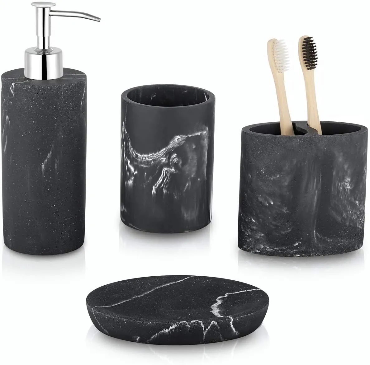 zccz Bathroom Accessories Set Complete, 4 Piece Marble Pattern Bathroom Sets Accessories Toothbrush Holder Set Bath Accessories Set with Soap Dispenser, Toothbrush Holder, Tumbler, Soap Dish