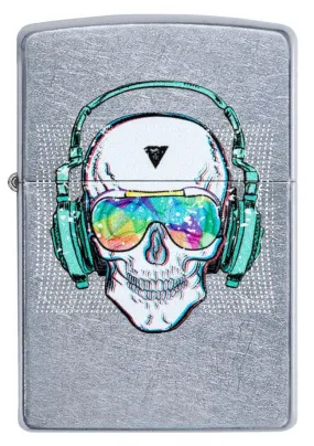 Zippo Classic Lighter - Headphone Skull - Street Chrome