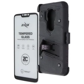 Zizo Bolt Series Case & Holster with Tempered Glass for Moto G7 Power - Black